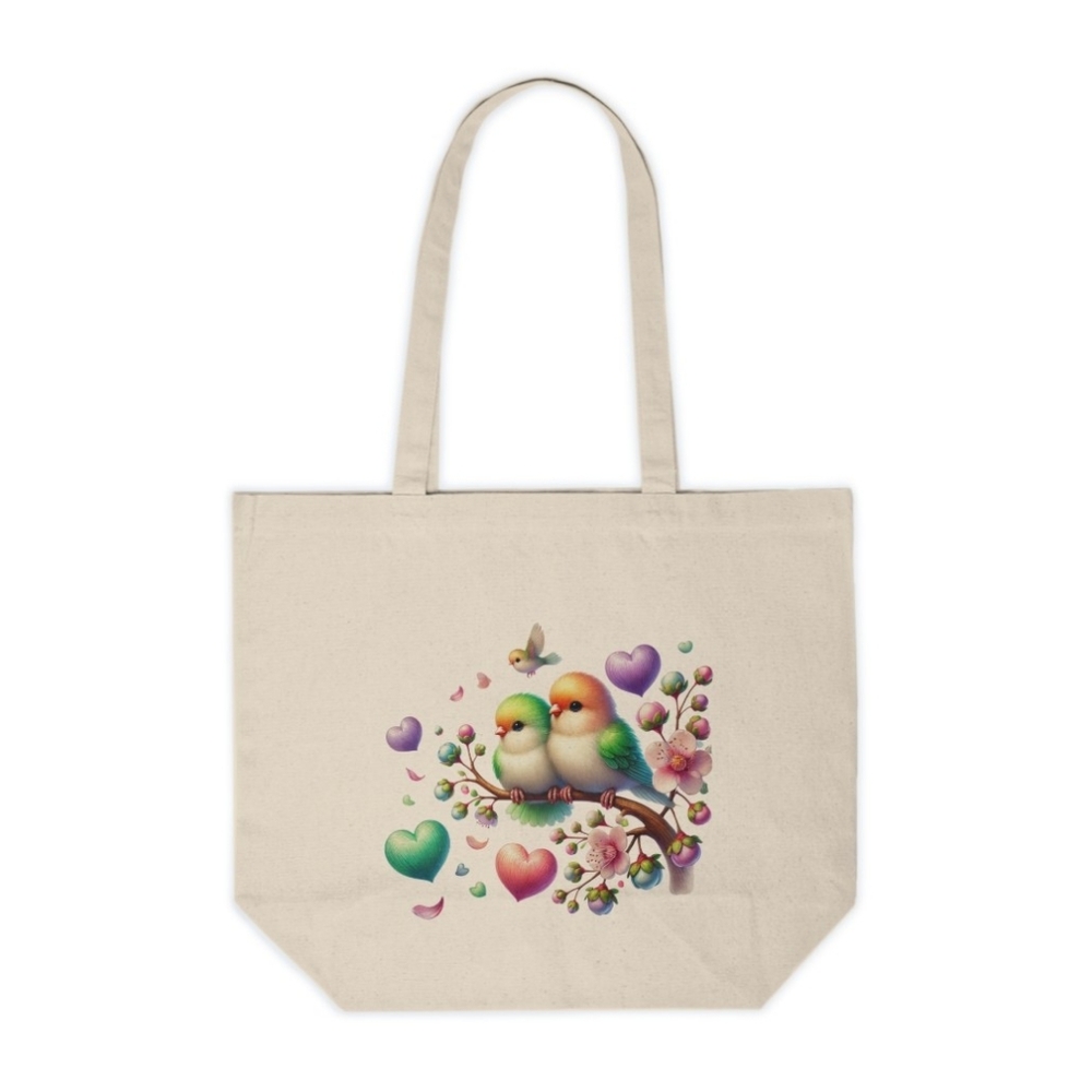 Two Love Birds Sitting On A Branch Custom Canvas Tote Bag
